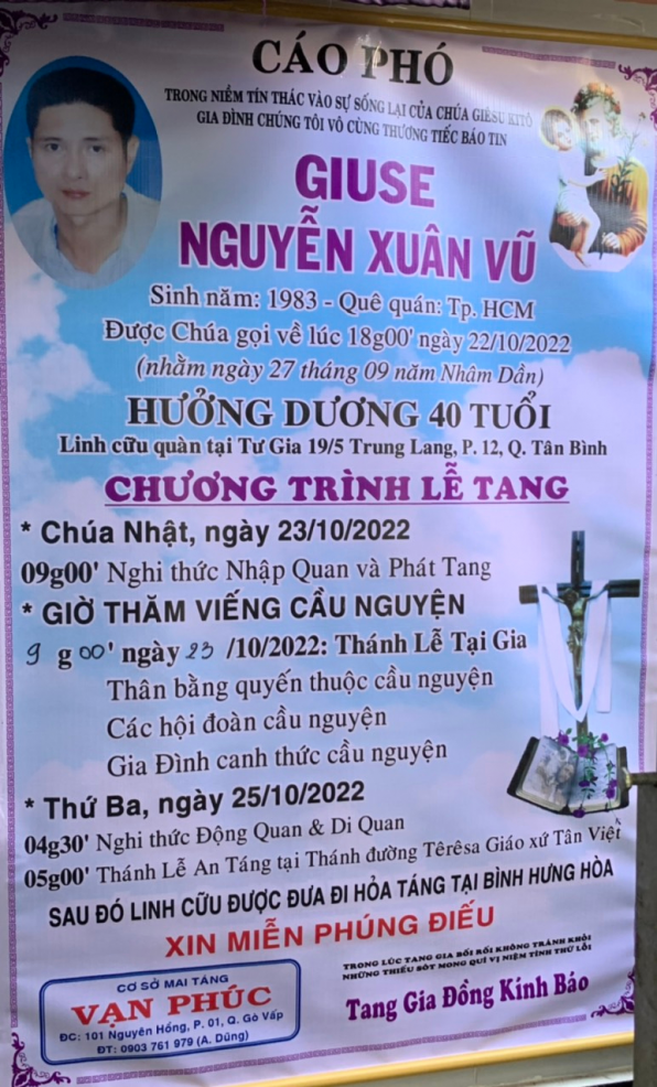 CẦU NGUYỆN CHO ANH GIUSE NGUYỄN XUÂN VŨ