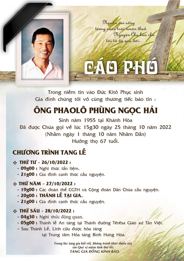 CẦU NGUYỆN CHO ÔNG PHAOLÔ PHÙNG NGỌC HẢI
