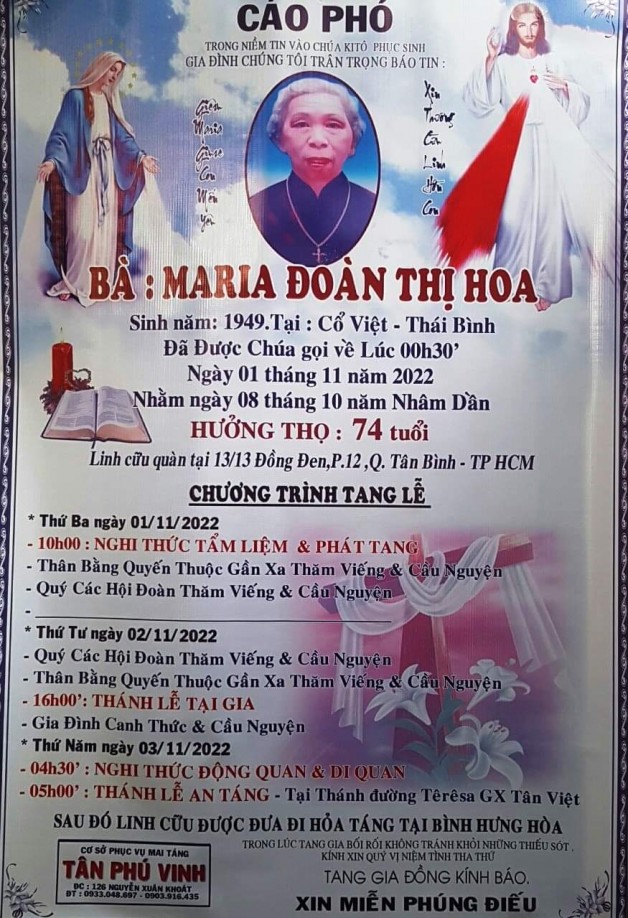 CẦU NGUYỆN CHO BÀ MARIA ĐOÀN THỊ
