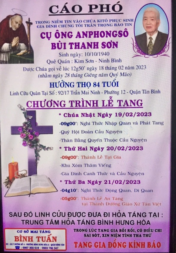 CẦU NGUYỆN CHO ÔNG ANPHONGSÔ BÙI THANH SƠN