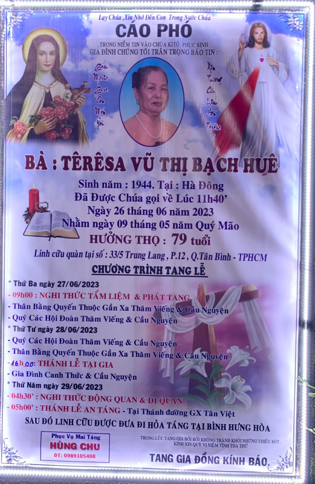CẦU NGUYỆN CHO CỤ BÀ TÊRÊSA VŨ THỊ BẠCH HUỆ (Bà Hạnh)