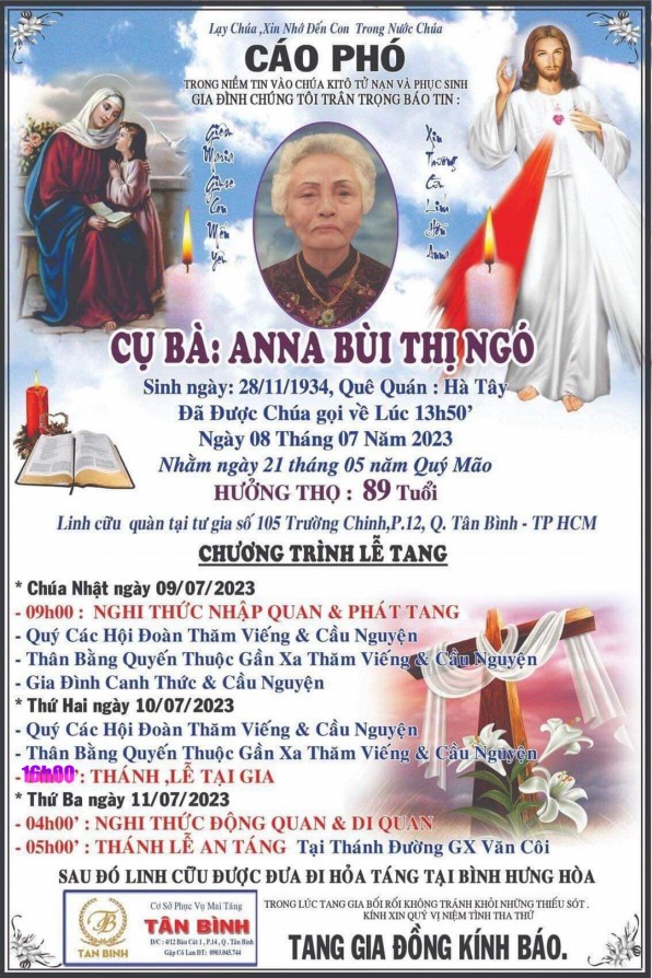 CẦU NGUYỆN CHO Cụ Bà ANNA BÙI THỊ NGÓ