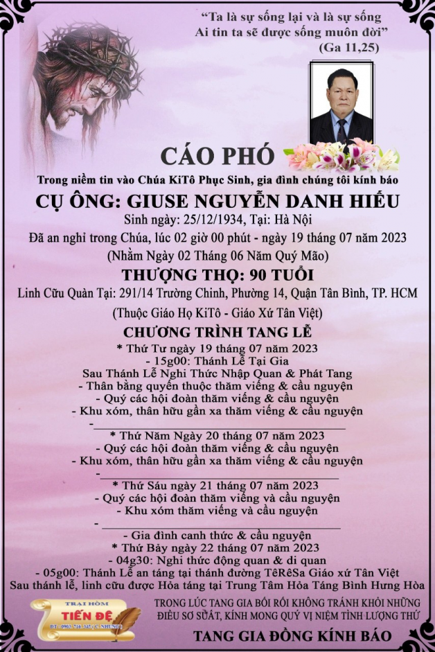 CẦU NGUYỆN CHO CỤ ÔNG GIUSE NGUYỄN DANH HIẾU