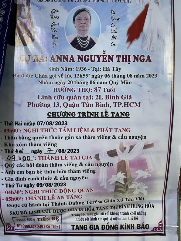 CẦU NGUYỆN CHO CỤ BÀ ANNA NGUYỄN THỊ NGA