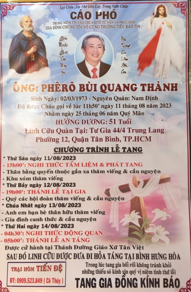 CẦU NGUYỆN CHO ÔNG PHÊRÔ BÙI QUANG THÀNH