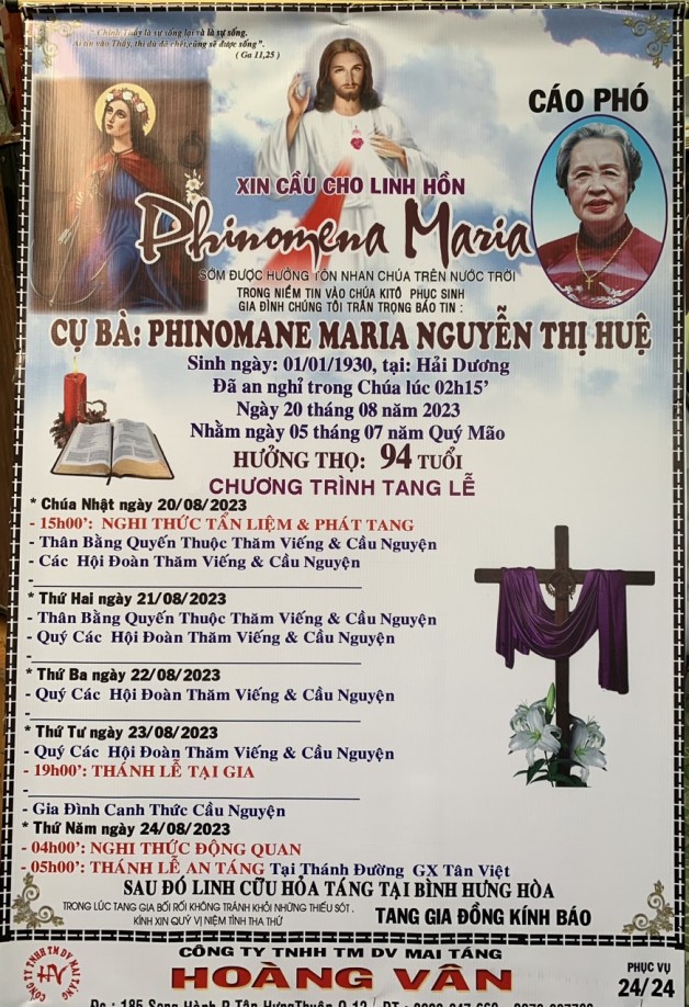 CẦU NGUYỆN CHO CỤ BÀ PHILOMINA MARIA NGUYỄN THỊ HUỆ (BÀ ĐỘ)