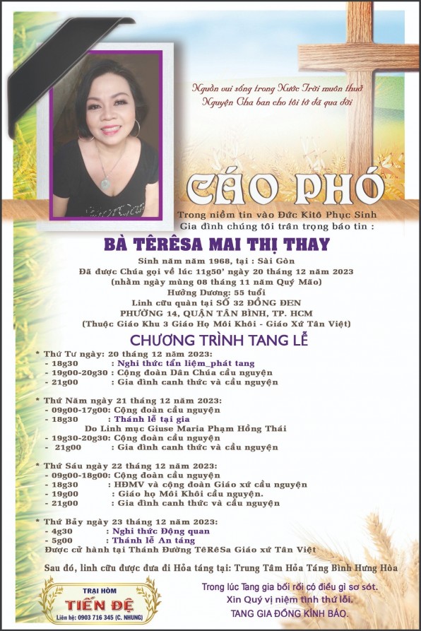 CẦU NGUYỆN CHO BÀ TÊRÊSA MAI THỊ THAY