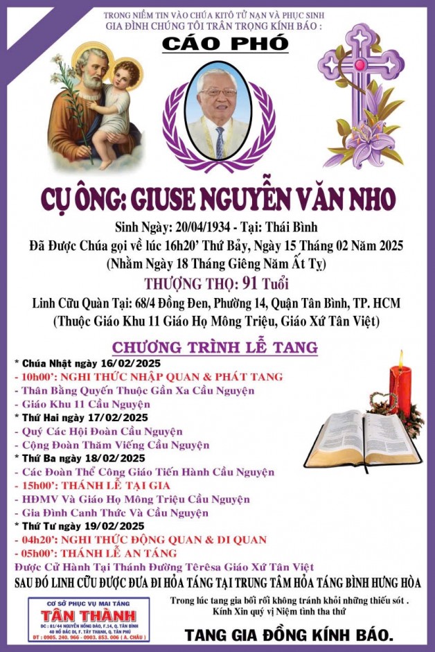 CẦU NGUYỆN CHO CỤ ÔNG GIUSE NGUYỄN VĂN NHO