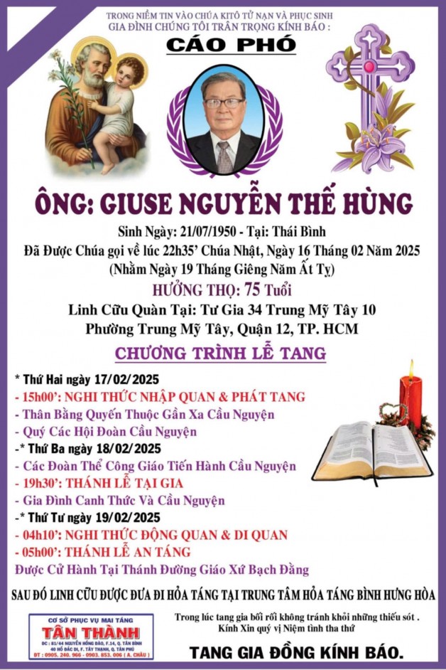 CẦU NGUYỆN CHO  ÔNG GIUSE NGUYỄN THẾ HÙNG