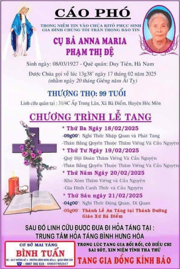 Cầu Nguyện Cho  Cụ Bà Anna Maria Phạm Thị Đệ