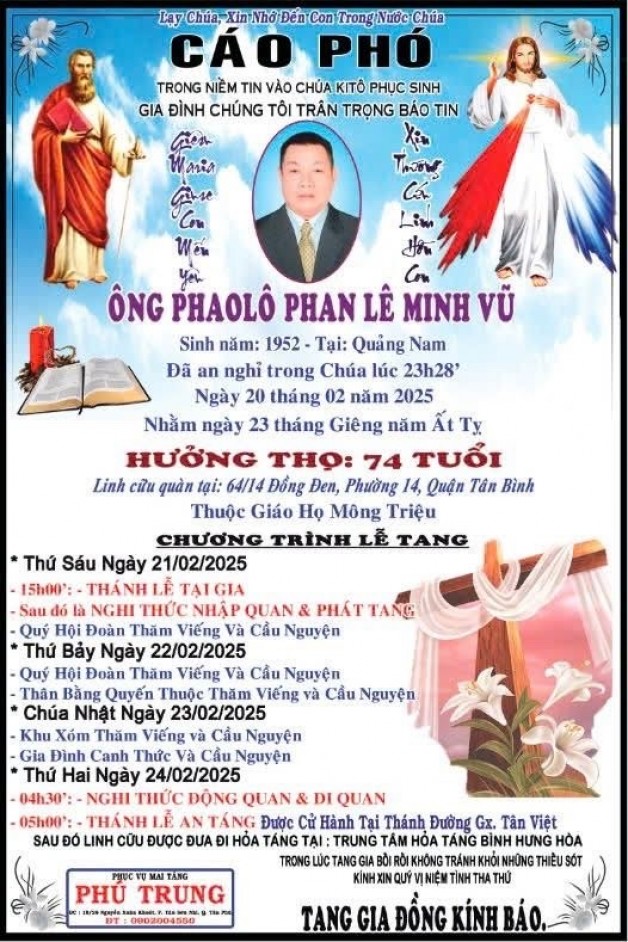 CẦU NGUYỆN CHO ÔNG PHAOLO PHAN LÊ MINH VŨ