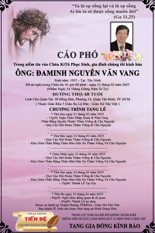 CẦU NGUYỆN CHO ÔNG ĐAMINH NGUYỄN VĂN VANG