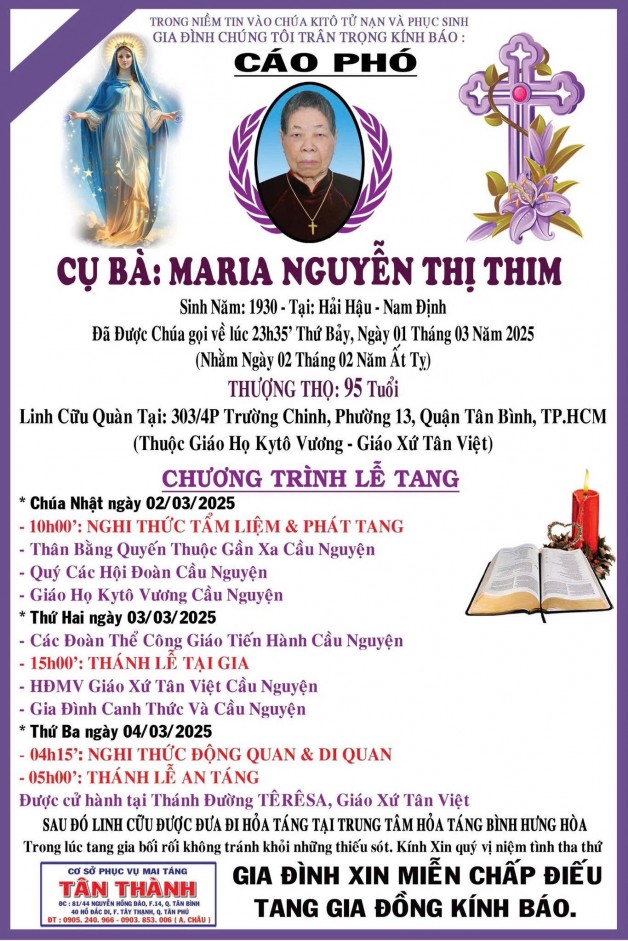 CẦU NGUYỆN CHO CỤ BÀ MARIA NGUYỄN THỊ THIM
