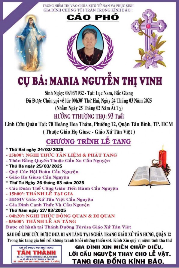 CẦU NGUYỆN CHO CỤ BÀ MARIA NGUYỄN THỊ VĨNH