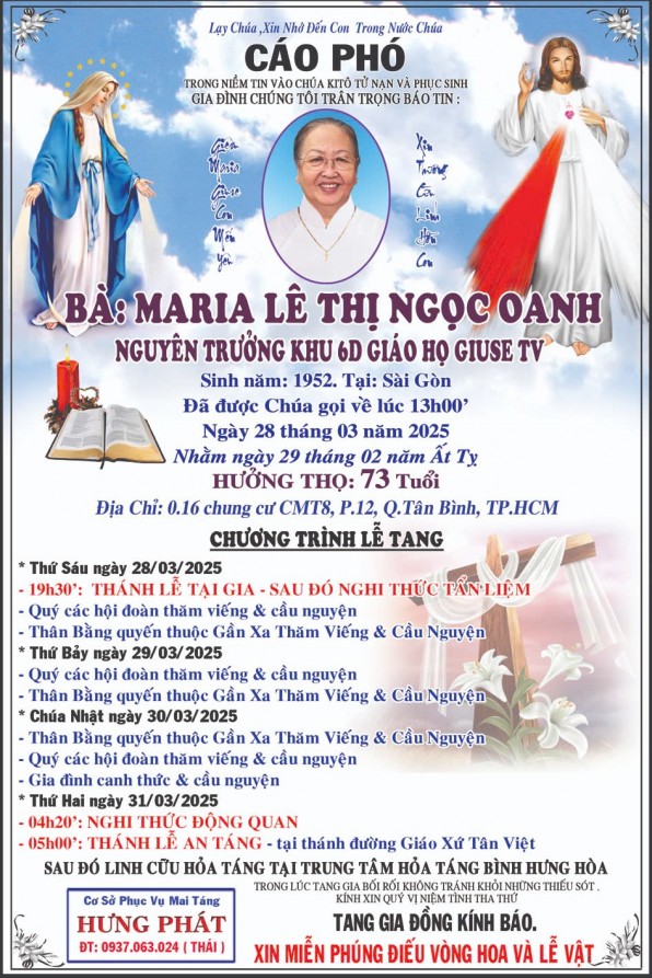 CẦU NGUYỆN CHO BÀ MARIA LÊ THỊ NGỌC OANH