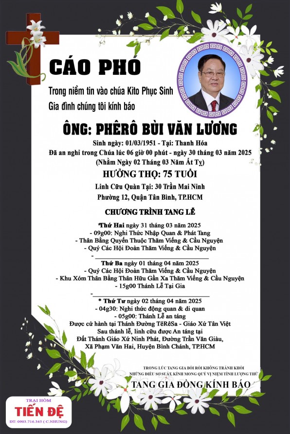 CẦU NGUYỆN CHO ÔNG PHÊRÔ BÙI VĂN LƯƠNG
