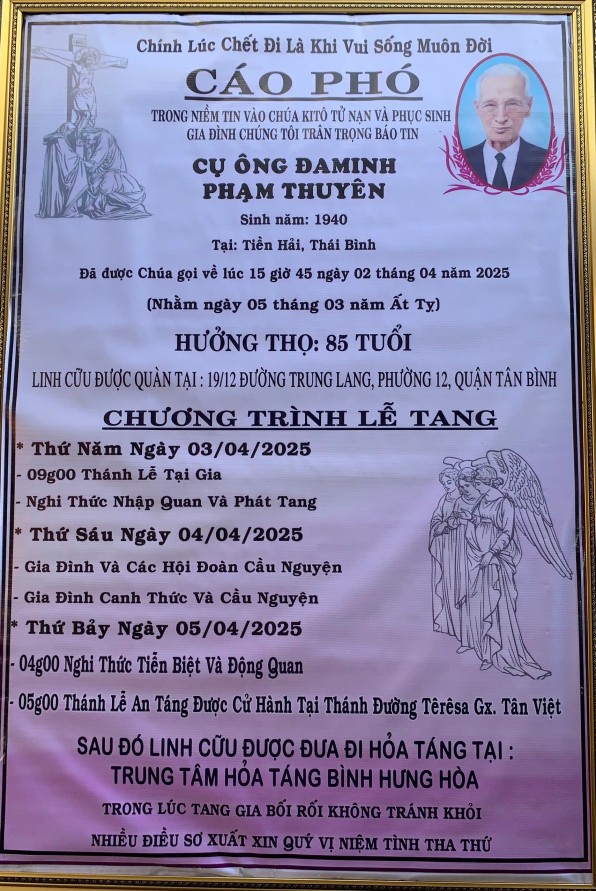 CẦU NGUYỆN CHO CỤ ÔNG ĐAMINH PHẠM THUYÊN