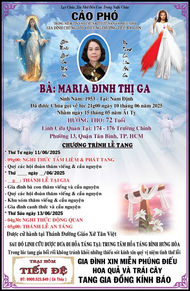 CẦU NGUYỆN CHO BÀ MARIA ĐINH THỊ GA (Bà Hương)