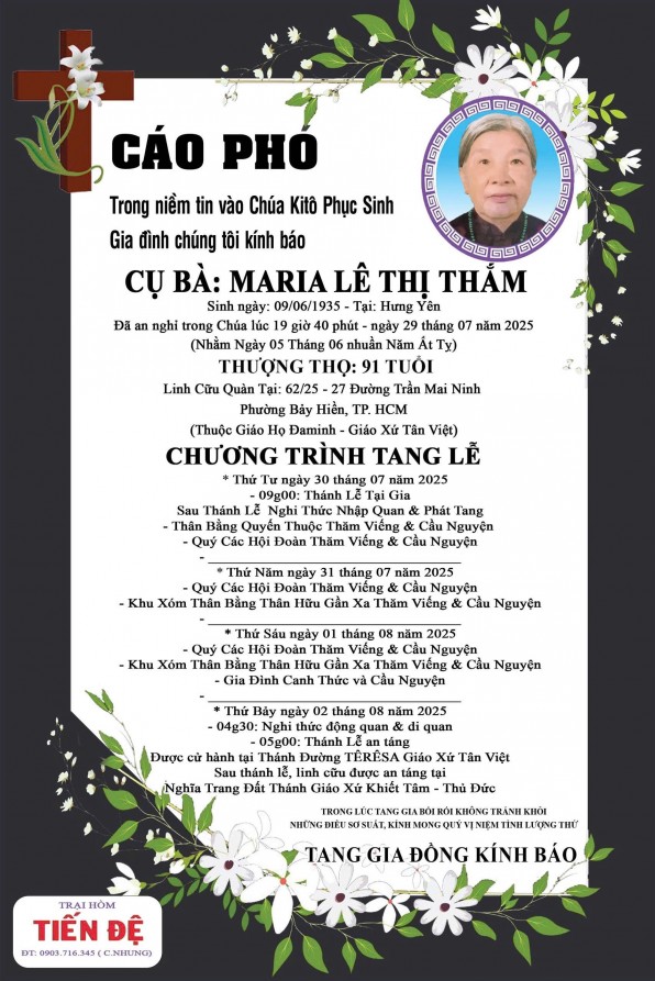 CẦU NGUYỆN CHO CỤ BÀ MARIA LÊ THỊ THẮM