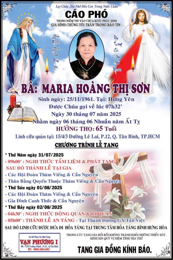 CẦU NGUYỆN CHO CÁO PHÓ  BÀ MARIA HOÀNG THỊ SƠN (Tân Tòng)