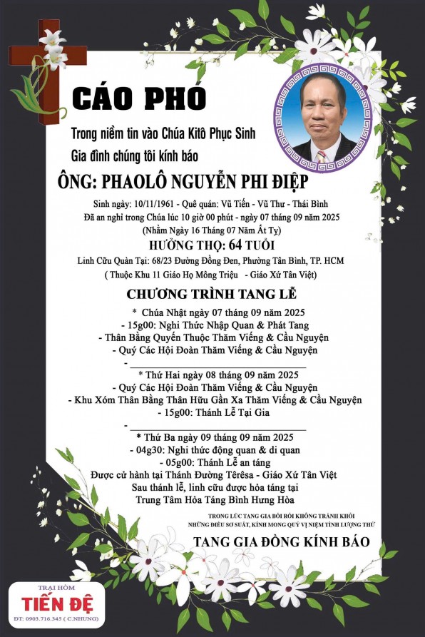CẦU NGUYỆN CHO ÔNG PHAOLÔ NGUYỄN PHI ÄIỆP