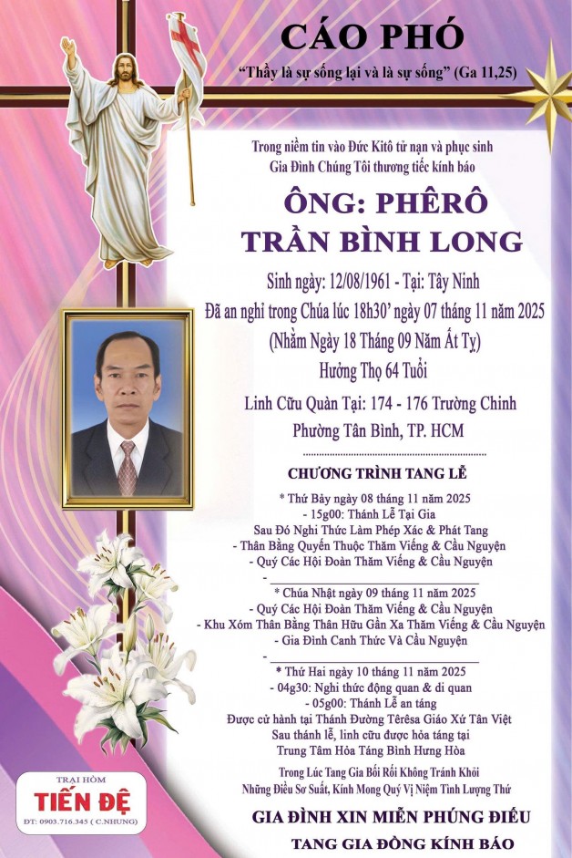 CẦU NGUYỆN CHO ÔNG PHÊRÔ TRẦN BÌNH LONG