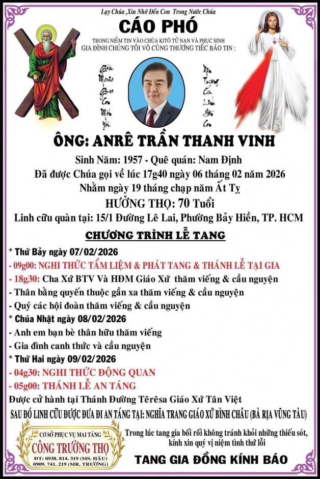 CẦU NGUYỆN CHO ÔNG ANRÊ TRẦN THANH VINH