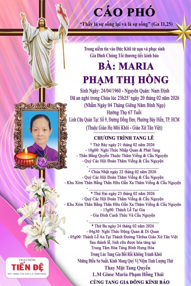 CẦU NGUYỆN CHO BÀ MARIA PHẠM THỊ HỒNG