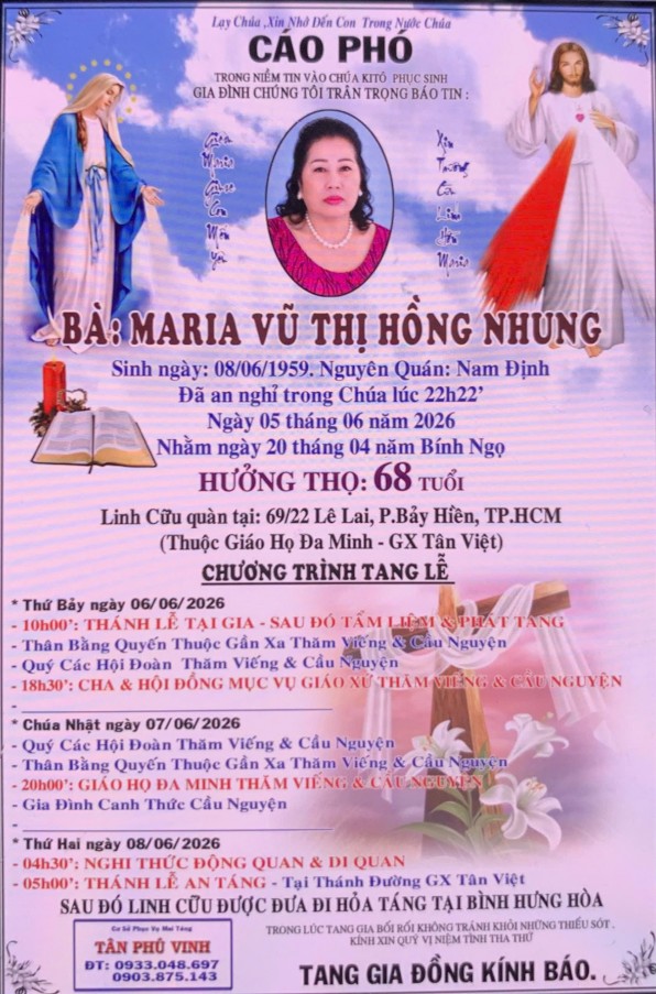 CẦU NGUYỆN CHO BÀ MARIA VŨ THỊ HỒNG NHUNG