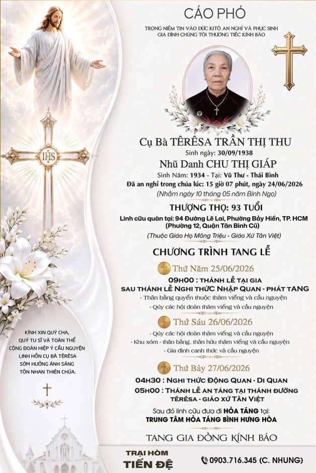 CẦU NGUYỆN CHO CỤ BÀ TERESA TRẦN THỊ THU (BÀ LẠC)