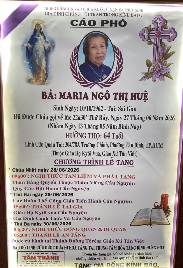 CẦU NGUYỆN CHO BÀ MARIA NGÔ THỊ HUỆ