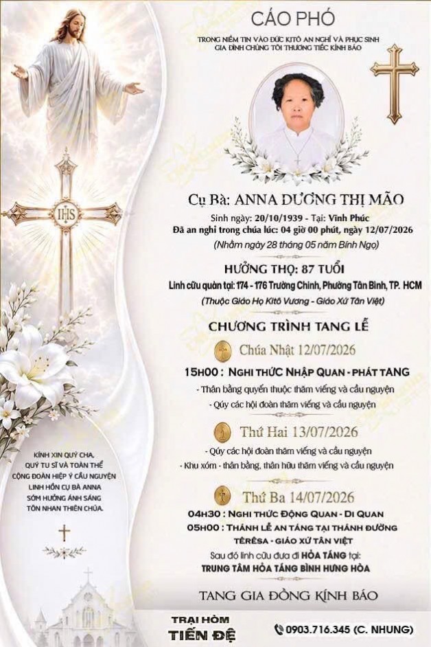 CẦU NGUYỆN CHO CỤ BÀ ANNA DƯƠNG THỊ MÃO