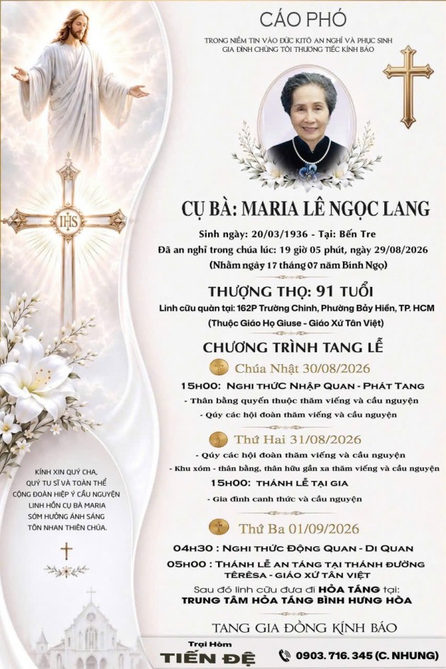 CẦU NGUYỆN CHO CỤ BÀ MARIA LÊ NGỌC LANG
