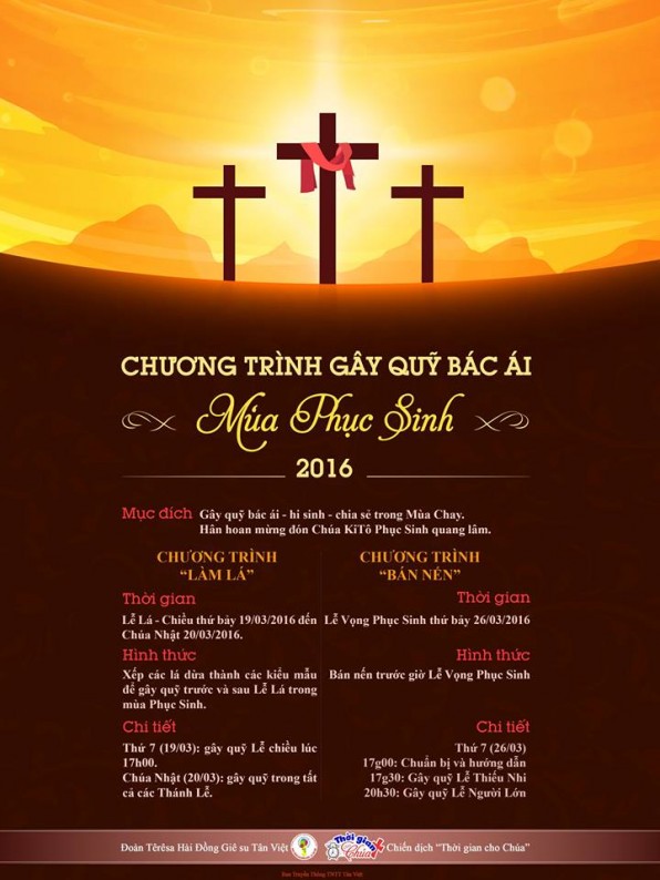 CHƯƠNG TRÌNH GÂY QUỸ BÁC ÁI MÙA PHỤC SINH 2016 CỦA ĐOÀN THIẾU NHI THÁNH THỂ TERESA GIÁO XỨ TÂN VIỆT